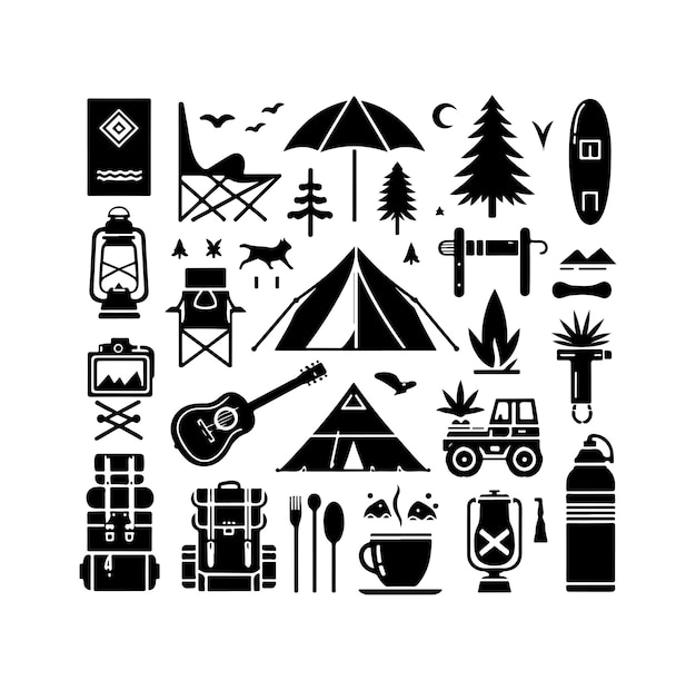 Vector camping elements set