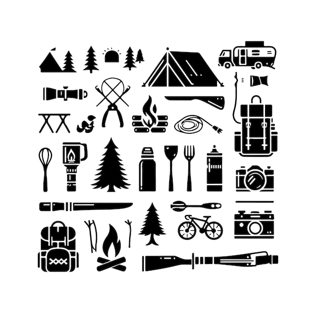 Vector camping elements set