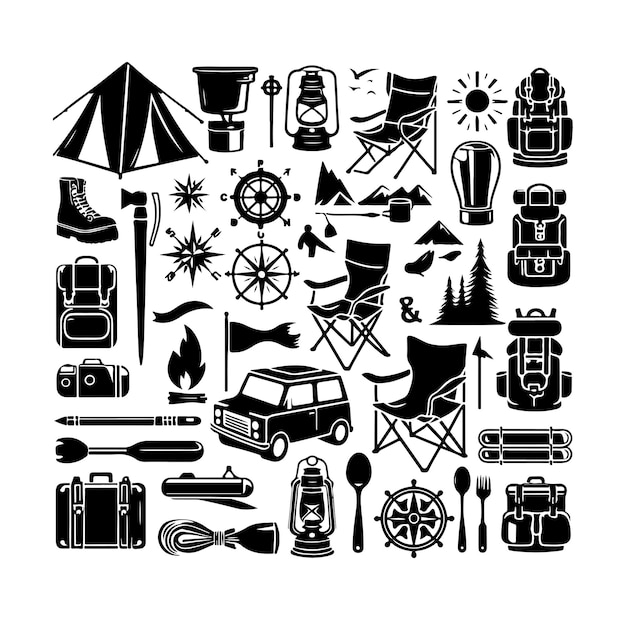 Vector camping elements set