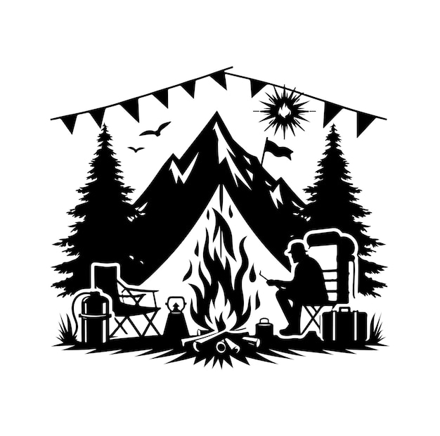 Vector camping elements silhouettes vector