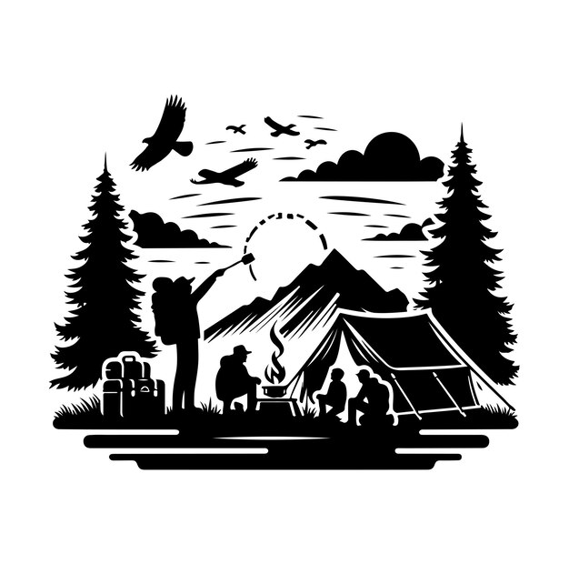 Vector camping elements silhouettes vector