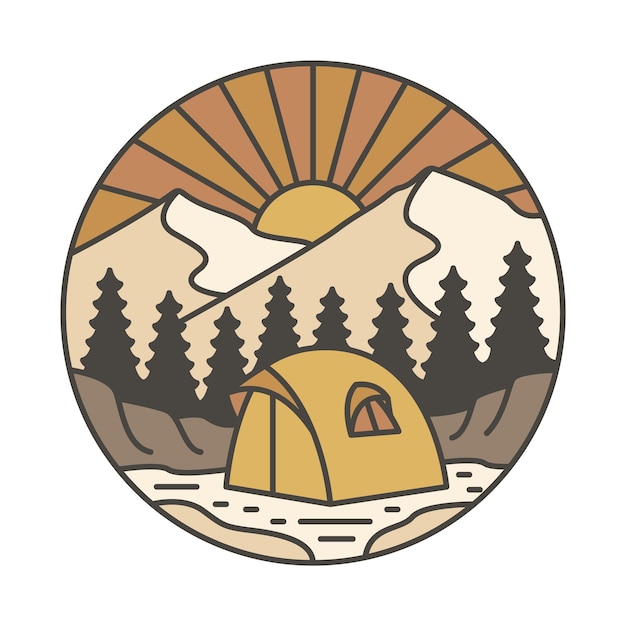 Camping en zonsopgang grafische illustratie vector kunst tshirt ontwerp