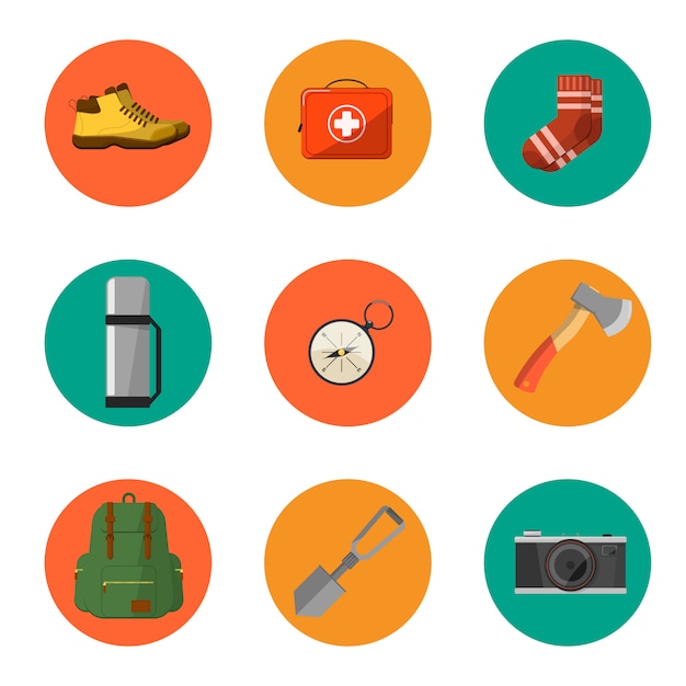 Camping equipment symbols and icons