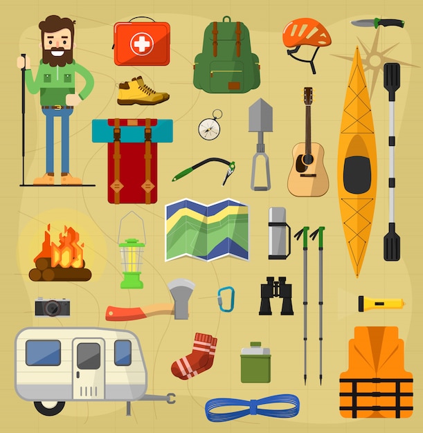 Vector camping equipment symbols.