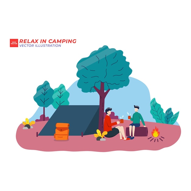 Vector camping flat illustration summer travel