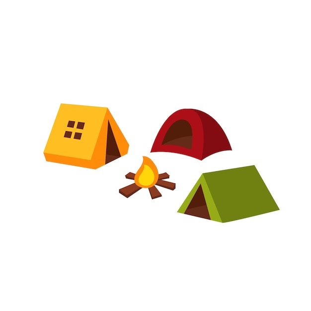 Camping. Flat Vector Illustration composition travel collection