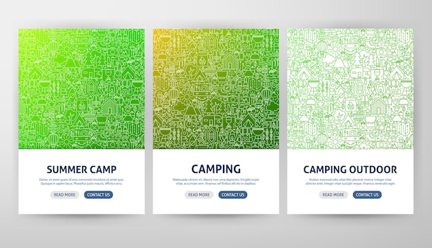 Camping flyer concepts. vector illustration of outline web banner design