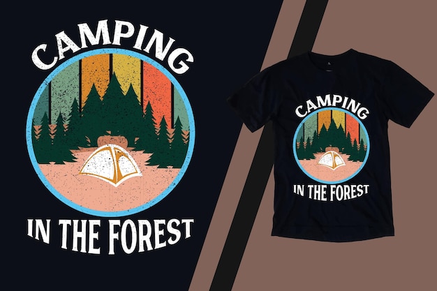 숲에서 캠핑 복고풍 셔츠 디자인