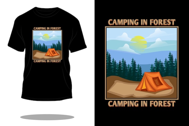 Vettore campeggio nel design retrò della maglietta della foresta