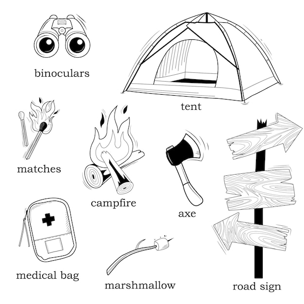 Vector camping geplaatste pictogrammen