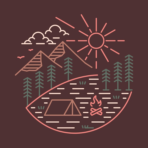 自然のグラフィックイラストベクトルアートTシャツデザインの良い場所でのキャンプ