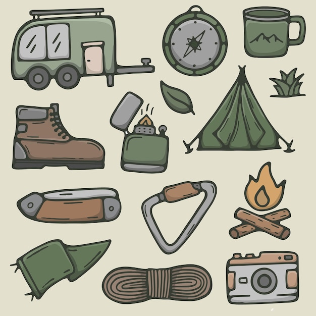 Camping hand getekende illustratie element