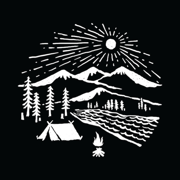 Camping hiking adventure nature graphic illustration vector art t-shirt design