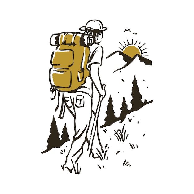 Vector camping hiking climbing mountain illustration