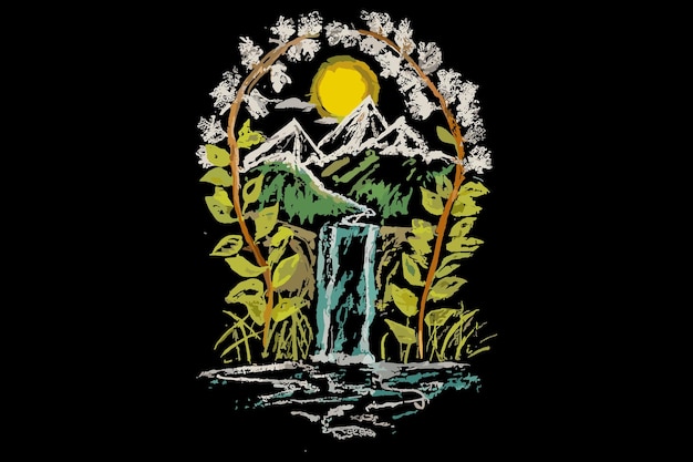Vettore camping trekking montagna natura fiume illustrazione grafica arte vettoriale tshirt design