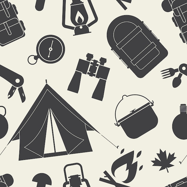 Camping and Hiking Seamless Pattern