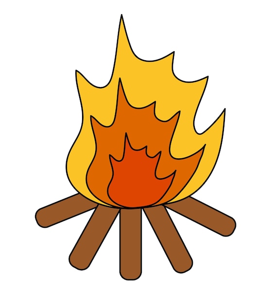 Camping bonfire vector simple icona piatta adesivo illustrazione logo emblema