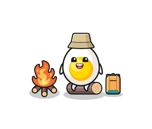 Camping illustration of the boiled egg cartoon , cute design