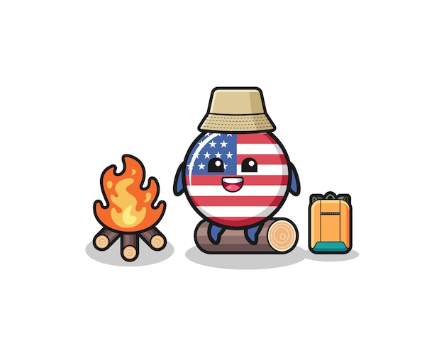 Camping illustration of the united states flag cartoon