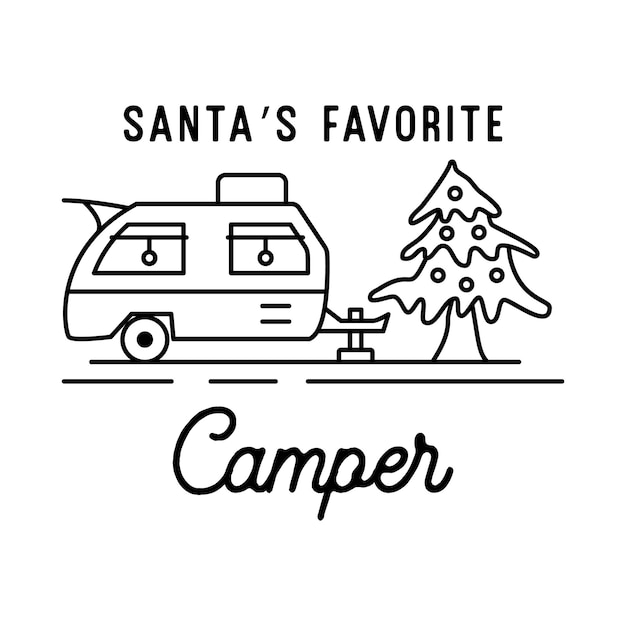 Camping kerstbadge in lijnstijl reizen avontuur label met winterlandschap vakantie elem