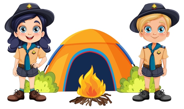 Camping Kid stripfiguur met tent