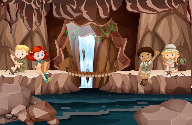 Кемпинг детей в пещере