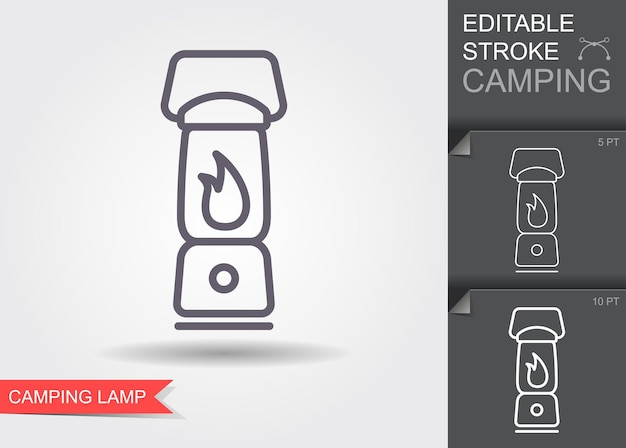 Camping lamp Icon Outline icon with editable stroke Linear symbol of camping with shadow