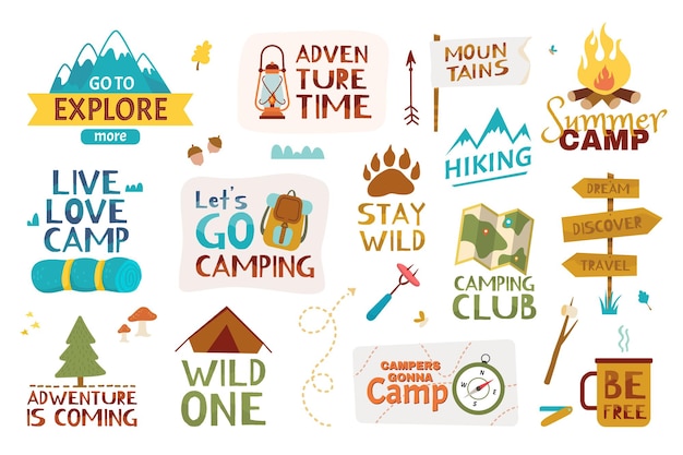 Premium Vector  Set of positive stickers with inscriptions. lettering  template decorated with cartoon image.