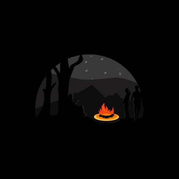 Camping and lighting a bonfire hipster vintage logo design