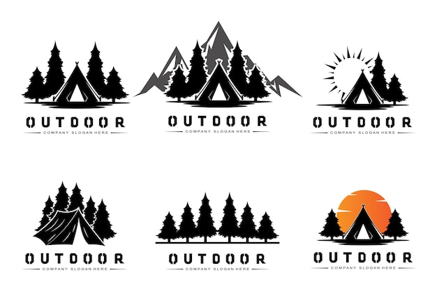 Camping Logo Design Outdoor illustratie van bos- en berglandschap