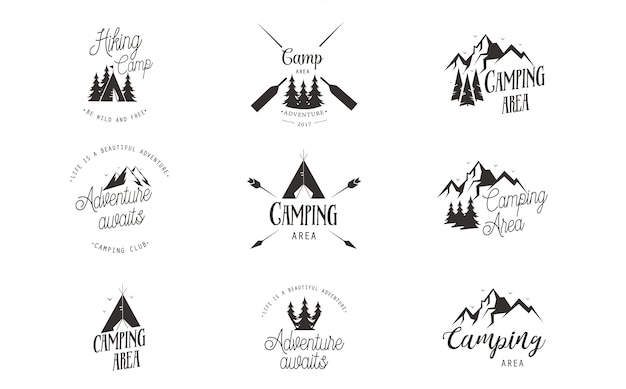 ベクトル キャンプのロゴデザインセット
