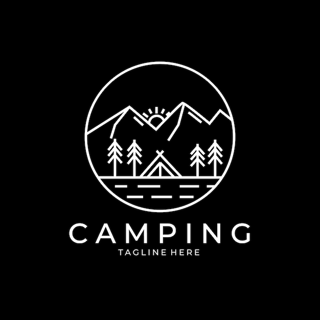 Camping logo lijn kunst sjabloon illustratie ontwerp