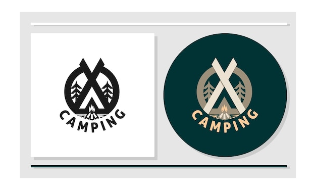 Vector camping logo with cross line design as a tent