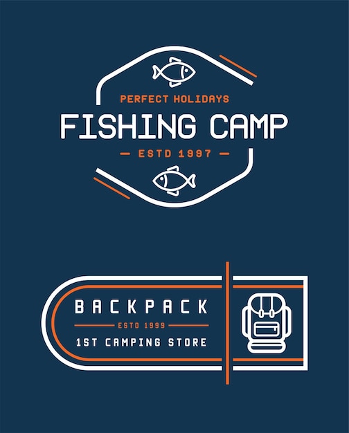 Camping logos templates vector design elements and silhouettes set Fishing Backpack