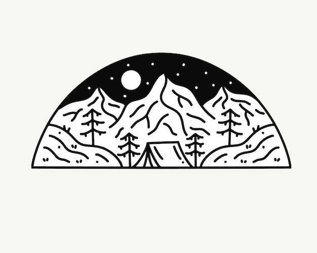 Camping under millions star nature design for badge patch emblem graphic vector art tshirt design