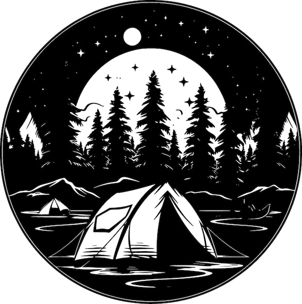 Camping Minimalist en Flat Logo Vector illustratie