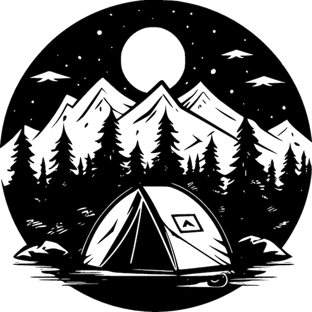 Camping minimalistisch en eenvoudig silhouet vectorillustratie