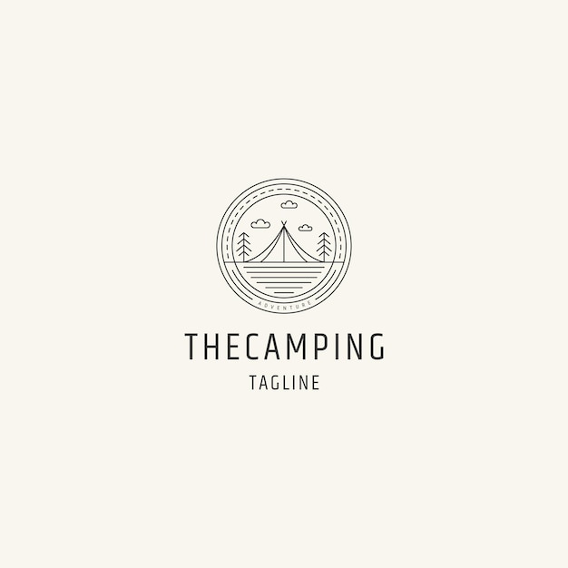 Camping monoline line logo vector icon illustration