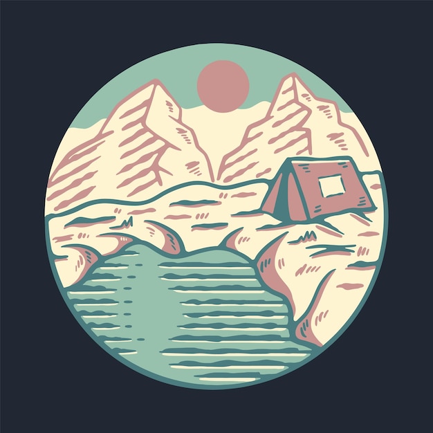 山グラフィック イラスト ベクター アート t シャツ デザインのキャンプ
