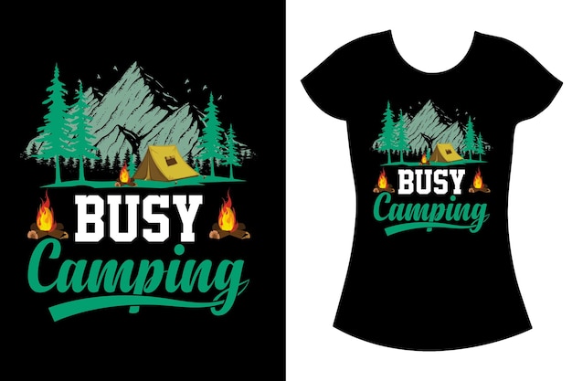 キャンプ山とハイキング ヴィンテージ t シャツ デザイン。キャンパーシャツ。
