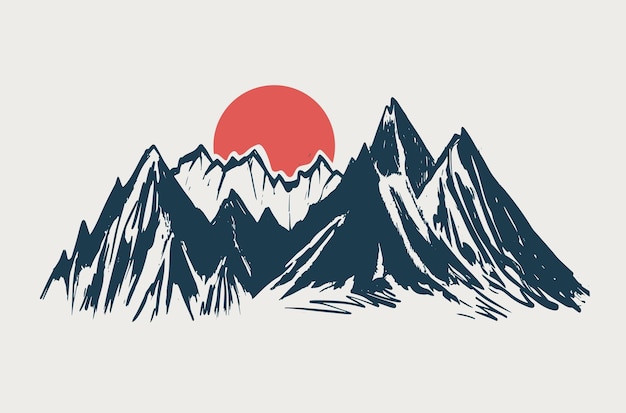 Camping, Mountain landscape, sketch style, vector illustrations.