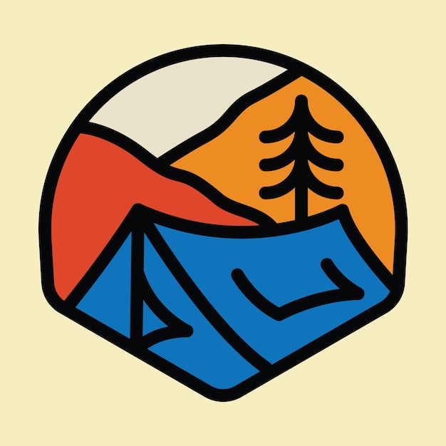 Disegno della maglietta di arte di vettore dell'illustrazione grafica di campeggio e delle montagne