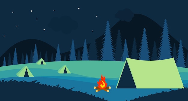 Camping in the mountains at night