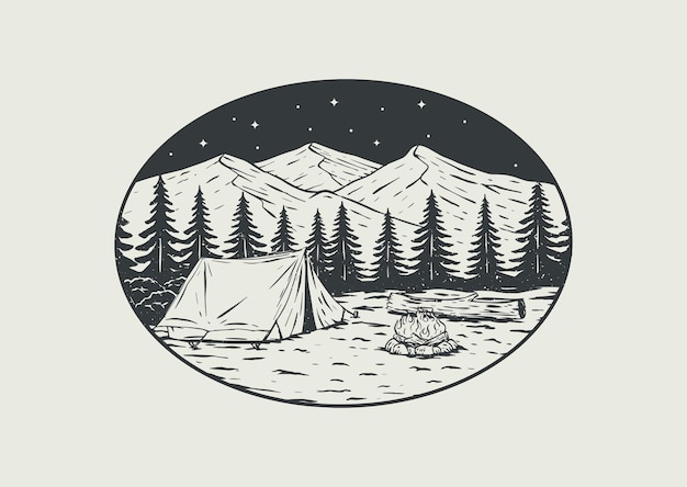 camping nacht vintage illustratie vector