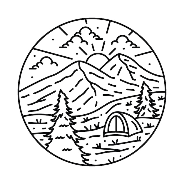 Camping nature adventure wild line art