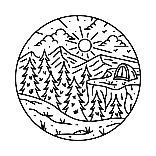 Camping nature adventure wild line art