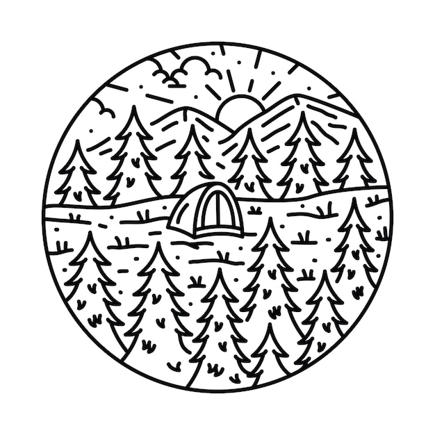 Camping nature adventure wild line art