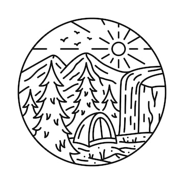 Premium Vector | Camping nature adventure wild line art