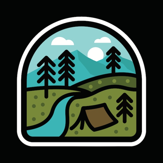 Camping nature adventure wild line badge patch pin graphic illustration