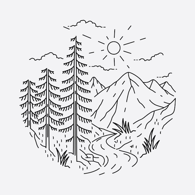 Camping nature adventure wild line graphic illustration art t-shirt design